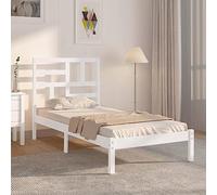 Cadre de lit sans Matelas Blanc Bois Massif 75x190 cm sommier à Lattes tête de lit Incluse Structure Robuste pour Chambre Adulte Adolescent Design Rustique Moderne Haut de Facile Monter Sécurité