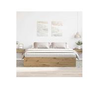 Cadre de lit sans matelas chêne artisanal 200x200 cm, meuble de chambre, sommier,, lit, lit double 3328870