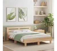vidaXL Cadre de lit avec tête de lit – Lit double 140x190 cm, chêne Sonoma, sommier à lattes