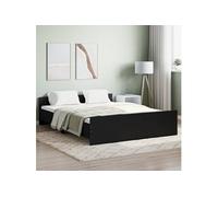 Cadre de Lit avec Tête de Lit et Pied de Lit, Lit Double avec Sommier à Lattes, Lit Adulte, Meuble de Chambre, Moderne, Noir 140x200 cm