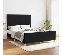 Cadre de lit sans matelas noir 140x200 cm tissu avec tête de lit réglable, sommier à lattes solide pour chambre à coucher, cadre respirant et durable pour un sommeil réparateur, et soutien dorsal