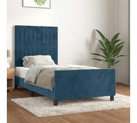 Cadre de lit sans Matelas Velours Bleu foncé 100x200 cm avec tête de lit réglable, sommier à Lattes en contreplaqué, Structure en Bois de mélèze Massif, Design Moderne pour Chambre à pour Dos Stable