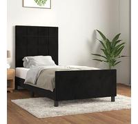 Cadre de lit sans matelas velours noir 80x200 cm avec tête de lit réglable, sommier à lattes en contreplaqué pour un sommeil confortable et un excellent soutien du dos dans votre chambre à coucher