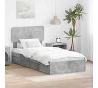 Cadre de Lit Simple 90x200 cm avec Rangement Intégré, Tête de Lit, Sommier Plateforme, Gris Béton, Bois d'ingénierie Durable, pour Chambre Moderne, Optimisation de l'espace