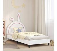 Cadre de lit simple avec tête de lit - vidaXL - 90x190 cm - Blanc - Bois d'ingénierie - PU - Poches de rangement