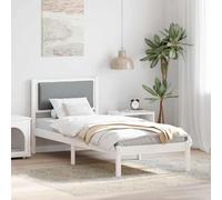 Cadre de Lit Simple Gris Clair en Pin Massif 80x190 cm avec Tête de Lit Rembourrée, Design Moderne Robuste, Assemblage Facile