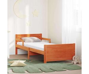 Cadre de Lit Simple Marron 80x200 cm en Bois de Pin Massif avec Matelas Confort Fermeté Moyenne, Design Moderne pour Chambre Adulte