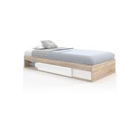 IDMarket - Cadre de lit Simple Salem avec Rangement et sommier 90 x 190 CM façon hêtre et Blanc
