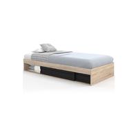 IDMarket - Cadre de lit Simple Salem avec Rangement et sommier 90 x 190 CM façon hêtre et Noir