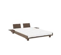 Cadre de Lit Social avec 2 Dossiers et Table de Chevet 140x200 Marron Caroube
