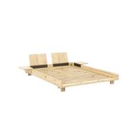 Cadre de lit Social avec 2 dossiers et table de chevet 140x200 Pin laqué clair