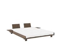 Cadre de Lit Social avec 2 Dossiers et Table de Chevet 160x200 Marron Caroube