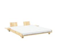 Cadre de lit Social avec 2 dossiers et table de chevet 180x200 Pin laqué clair