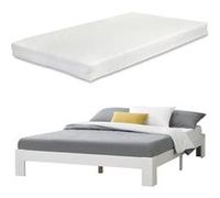 Cadre de Lit Solide Design Raisio à Sommier à Lattes Lit Double Stylé à Matelas à Mousse à Froid Pin et Bois Stratifié Capacité de Charge 150 kg 140 x 200 cm Blanc [en.casa] [neu.haus] Blanc G