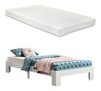 Cadre de Lit Solide Design Raisio à Sommier à Lattes Lit Simple Stylé à Matelas à Mousse à Froid Pin et Bois Stratifié Capacité de Charge 100 kg 90 x 200 cm Blanc [en.casa] [neu.haus] Blanc G
