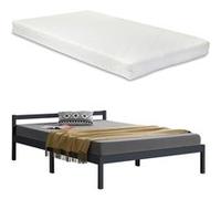 Cadre de Lit Solide Stylé à Sommier à Lattes Lit Double Design en Pin et Bois Stratifié avec Matelas à Mousse à Froid Capacité de Charge 150 kg 140 x 200 cm Gris Foncé [en.casa] [neu.haus] Gris Foncé 