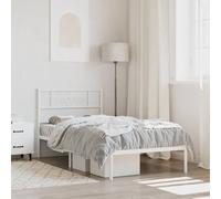 Cadre de lit métal avec tête de lit/pied de lit blanc 90x200 cm, lit simple, meuble de chambre à coucher, lit d'invité, lit