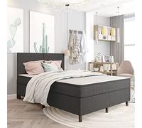 Cadre de Lit, Sommier Tapissier 140x200 cm en Tissu et Métal, Design Moderne et Robust, Cadre de lit avec Support Renforcé, pour Chambre Adulte ou lit Une Place, Couleur Gris, 201 x 140.5 x 35.5 cm