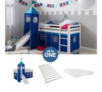 Cadre de Lit superposé 90x200 Matelas Tour Toboggan Mezzanine Bleu Homestyle4u