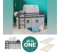 Cadre de lit superposé d'enfant 90x200 avec matelas sommier à lattes Homestyle4u
