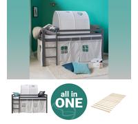 Cadre de lit superposé d'enfant 90x200 cm bois gris sommier à lattes Homestyle4u