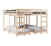Cadre de lit superposé triple - vidaXL - Naturel - Pin massif - 200x200 cm - Gain de place - Deux échelles