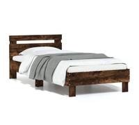 vidaXL Cadre de Lit Tête de Lit et Lumières LED, Lit Simple avec Sommier à Lattes, Lit Adulte, Meuble de Chambre, Moderne, 838754 Marron G