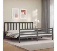 Vidaxl Cadre De Lit Avec Tête De Lit Gris 200x200 Cm Bois Massif Marron