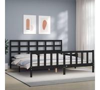 Vidaxl Cadre De Lit Avec Tête De Lit Noir 200x200 Cm Bois Massif Marron