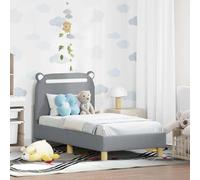 Cadre de lit Tout-Petit Gris Clair Tissu avec tête de lit et Poches de Rangement, Cadre à Lattes Bois d'ingénierie, Design Bas sans sommier, pour Chambre Moderne et Fonctionnelle