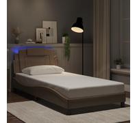Cadre de Lit Viana LED, Similicuir Cappuccino, 100x200 cm, Design Ondulé, Sommier Lattes Contreplaqué, sans Matelas, Mobilier Chambre Moderne