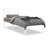 vidaXL Cadre de Lit Métal avec Tête de Lit, Lit Simple avec Sommier à Lattes, Lit Adulte avec Pied, Meuble de Chambre, Moderne, Blanc 80x200 cm