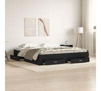 vidaXL Cadre de lit Chêne noir 180 x 200 cm – Bois d'ingénierie, avec tiroirs