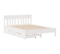 Cadre de lit vidaXL Blanc 120x190 cm en Bois de Pin Massif, Meuble de Chambre à Coucher, Sommier, Lit en Bois, Lit Double avec Tête de Lit et Tiroirs de Rangement