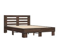 Cadre de lit chêne marron 140x190 cm bois d'ingénierie et métal, lit, meuble de chambre à coucher, sommier, lit 3280116