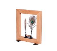 Cadre de mouvement lent, cadre photo de sculpture d'illusion d'optique LED avec des cheveux de plume de paon, cadre de danse lente en bois, pour ralentir l'action du temps(Color:Bois massif de pin)
