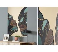 PEGANE Cadre de Photo Multicolore sur Verre + Miroir coloré doré - Longueur 80 x Hauteur 120 cm