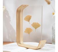 Cadre de plante en bois acrylique pour fleurs pressées et feuilles séchées, décoration murale de table, de bureau, acrylique double face (14 x 21 cm, couleur bois)