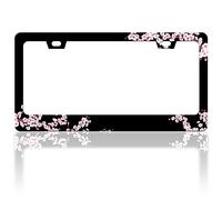 Cadre de Plaque d'immatriculation en Forme de Fleurs de Cerisier - Belles Fleurs Roses - Accessoire de Voiture Amusant - en Acier Inoxydable - pour Homme et Femme - 15,2 x 30,5 cm