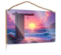 Cadre de porte amusant avec inscription « Door To The Sunset » : une scène magique de l'océan - Décoration de jour des patrons - Cadeau pour le bureau (15 x 28 cm)