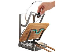 Cadre de rangement pour couvercle de casserole de cuisine - Support en acier inoxydable de 23 cm avec bac d'égouttement - Rangement multifonction pour couvercles de casserole, ustensiles, cuillères