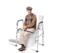 Cadre de sécurité réglable en hauteur, siège de toilette surélevé rembourré avec accoudoirs pour personnes âgées, support en alliage d'aluminium de 181,4 kg et coussin éponge de 6,3 cm, rail de