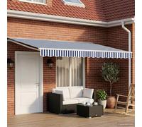 vidaXL Auvent cadre de store manuel 5 x 3 m Polyester (revêtement PU) LEDs Bleu et Blanc