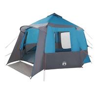Cadre de tonnelle, tente de chalet, avec toit, bleu et gris, 405 x 405 x 273 cm, en polyester 185T avec revêtement PU, imperméable et durable, pour le jardin, le camping et l'extérieur
