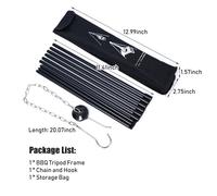 Cadre de trépied pour barbecue avec chaîne et crochet, sac de rangement, hauteur réglable, support de trépied de camping pour feu ouvert, voyage, randonnée, pique-nique, barbecue