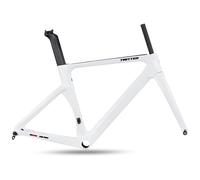 Cadre De Vélo De Route 700C 46 Cm/48 Cm/50 Cm/52 Cm/54 Cm en Alliage D'aluminium avec Freins À Disque Et Fourche en Fibre De Carbone Axe Traversant F12 X 100 Mm R12 X 142 Mm(Bianco,46cm)
