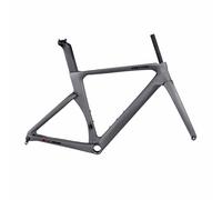 Cadre De Vélo De Route En Fibre De Carbone 700C Avec Freins À Disque 46cm/48cm/50cm/52cm/54cm Cadre De Course Aérodynamique, Axe Traversant F12×100mm R12×142mm, Acheminement Interne T47(Gray,48CM)