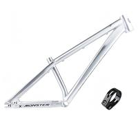 Cadre De Vélo Dirt Jump 26 Pouces, Axe 10X135 Mm, Cadre De Vélo Mountain Jumper, Passage De Câbles Externe, Alliage D'aluminium 6061, Cadre De Vélo Semi-Rigide AM À Blocage Rapide Silver,26"