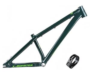 Cadre De Vélo Dirt Jump 26 Pouces, Axe 10X135 Mm, Cadre De Vélo Mountain Jumper, Passage De Câbles Externe, Alliage D'aluminium 6061, Cadre De Vélo Semi-Rigide AM À Blocage Rapide Dark Green,26"