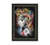 Cadre décoratif en bois avec impression en PVC vernis ""Inaya"" - Noir mat - 40 x 60 cm - Collection Romaric